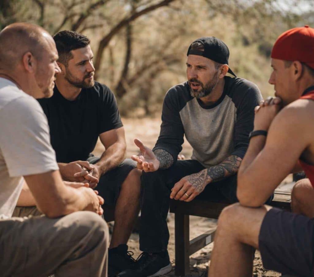 Men In Addiction Recovery in Arizona Talking While On A Hike