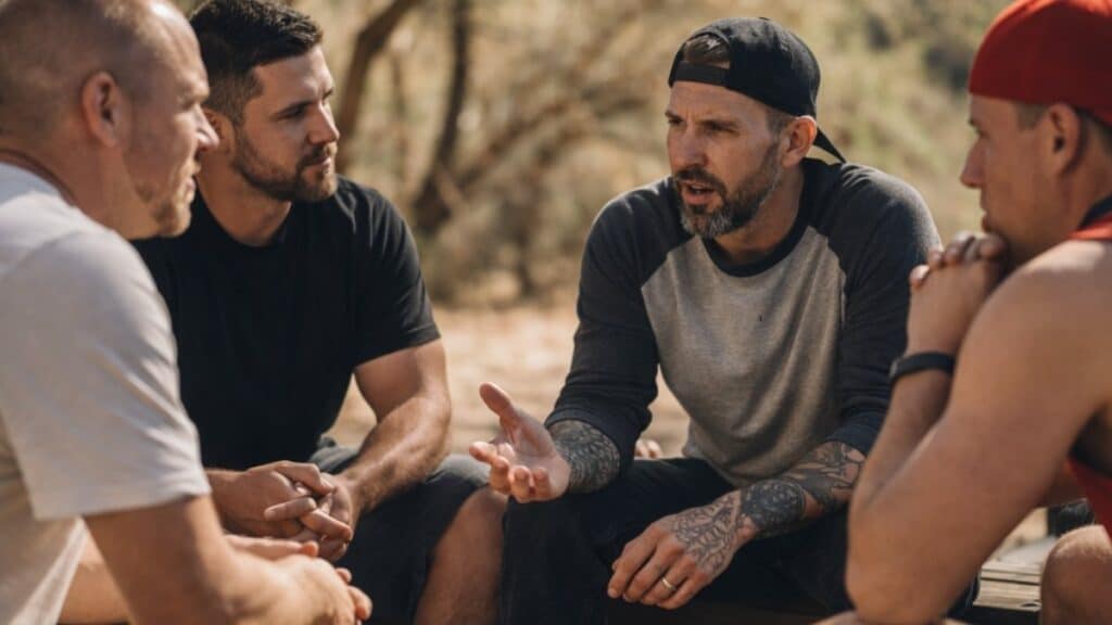 Men In Recovery From Alcohol Talking on A Hike