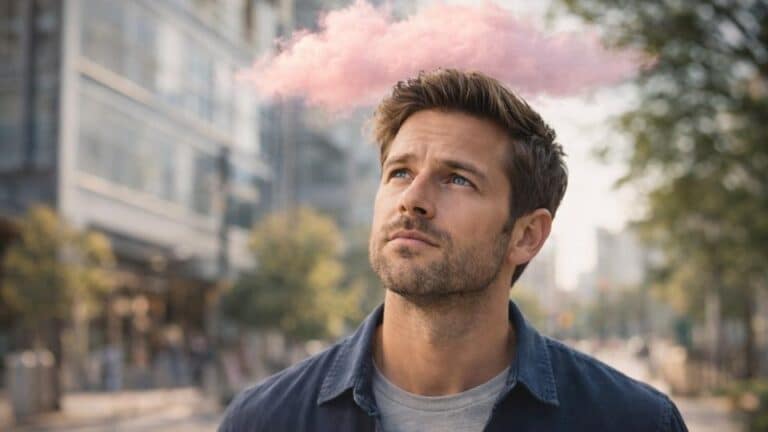 What is the Pink Cloud in Addiction Recovery a man walks as a pink cloud floats overhead