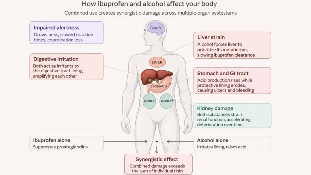 How ibuprofen and alcohol affect the body infographic