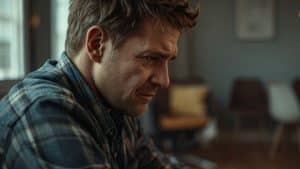 Is Heroin a Stimulant or a Depressant hero image of a man in a flannel shirt sitting in a chair.