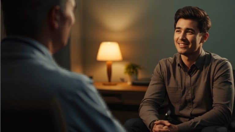 Nicknames for Cocaine hero image of a man talking through his addiction isssues in therapy.