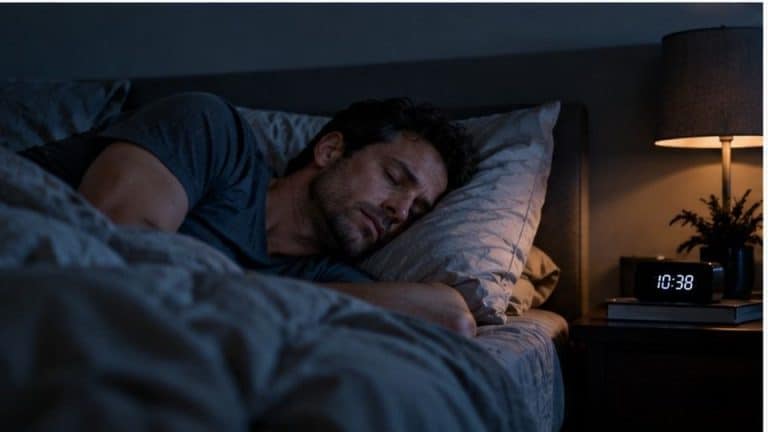 Man finally sleeping, since lost sleep during binges raises the risk of meth psychosis.