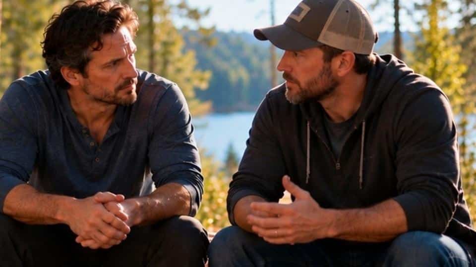 Two men talking honestly outdoors about drinking on Zoloft and what to do next.